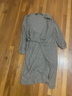 SHEIN Curve 3XL Brown Ribbed Knit Dress | Belted Sweater Dress
